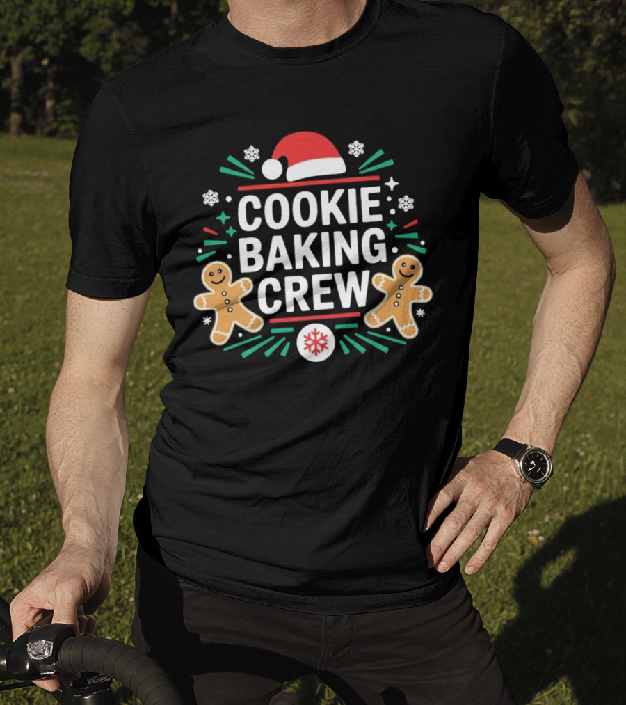 Cookie Baking Crew Christmas Gingerbread Festive Santa Hat Snowflakes T-Shirt
