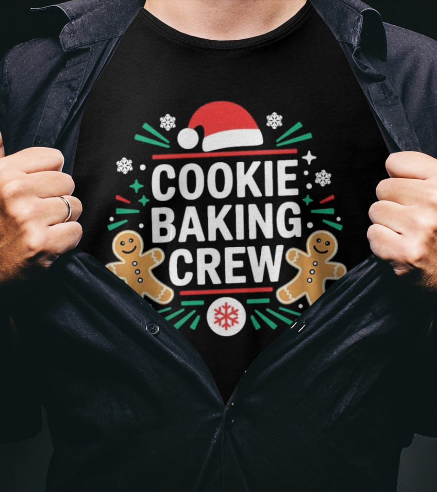 Cookie Baking Crew Christmas Gingerbread Festive Santa Hat Snowflakes T-Shirt