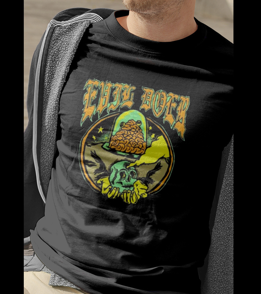 Evil Doer October Monster Skull And Brain In Jar T-Shirt