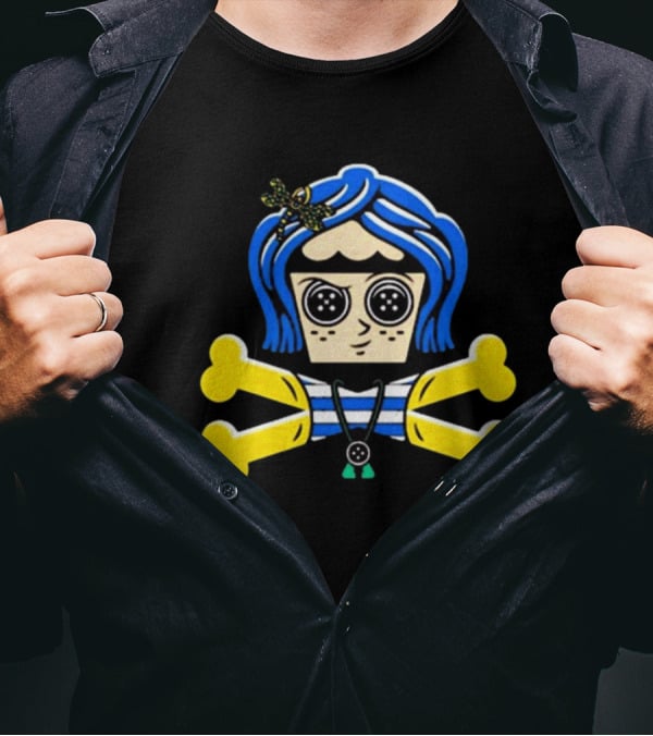 Coraline Inspired Button Eyed Crossbones By Johnny Cupcakes T-Shirt