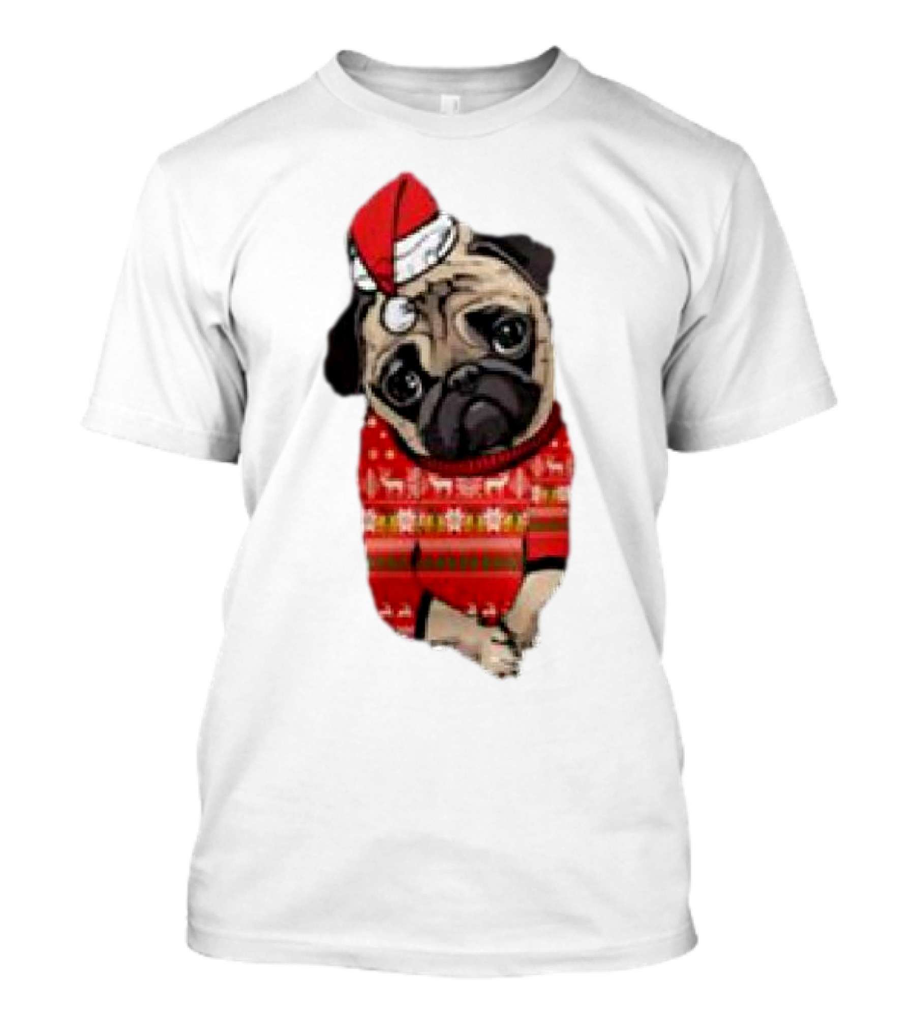 Lovely Pug Christmas Sweater Santa Hat Holiday T-Shirt