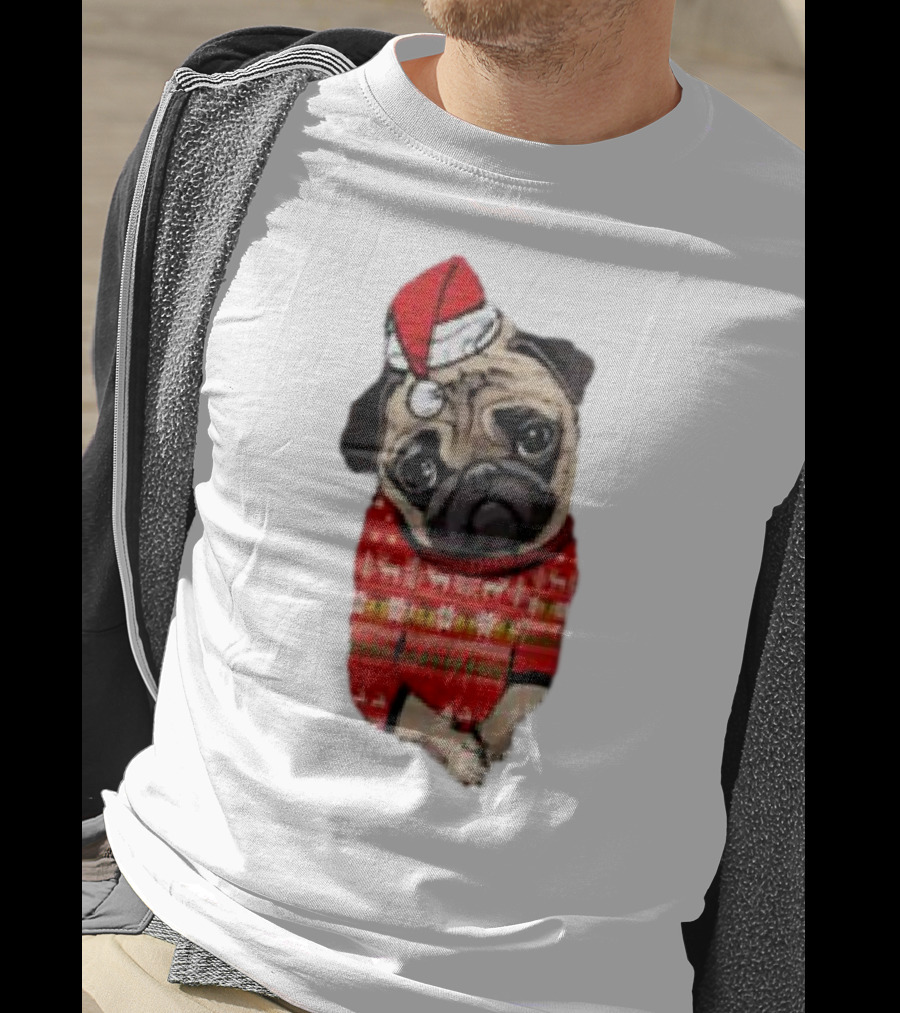 Lovely Pug Christmas Sweater Santa Hat Holiday T-Shirt