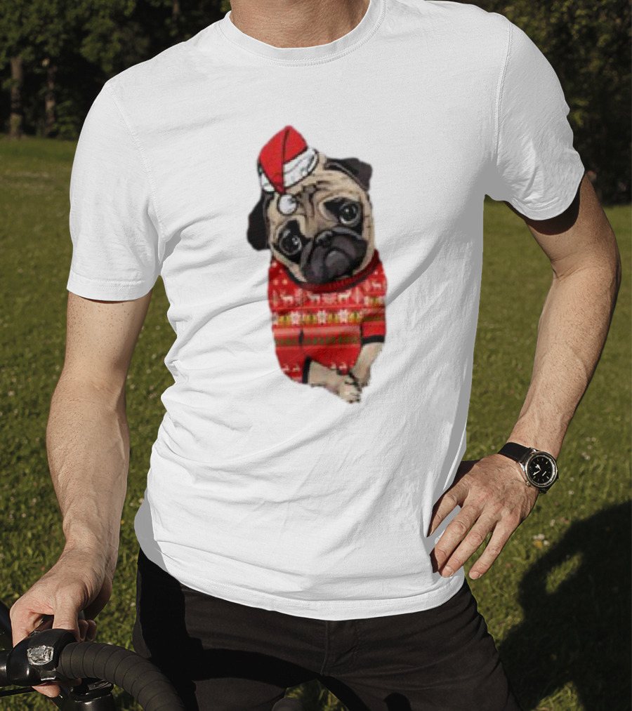 Lovely Pug Christmas Sweater Santa Hat Holiday T-Shirt