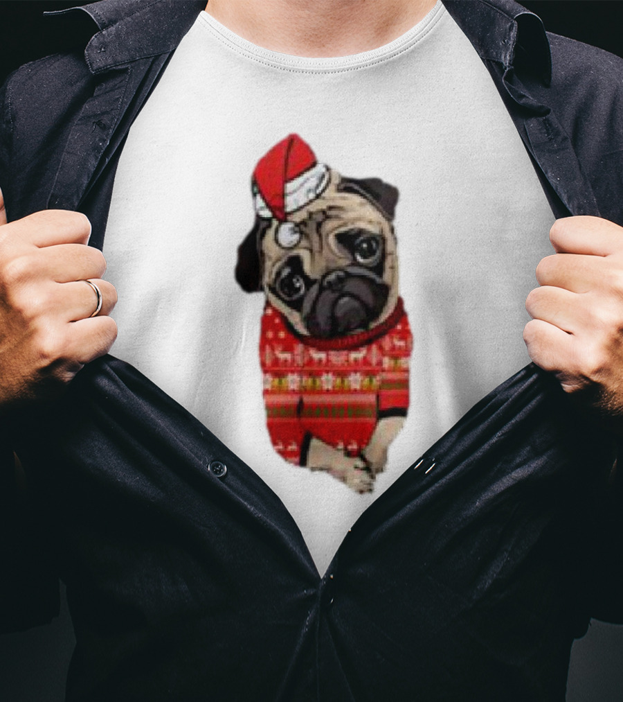 Lovely Pug Christmas Sweater Santa Hat Holiday T-Shirt