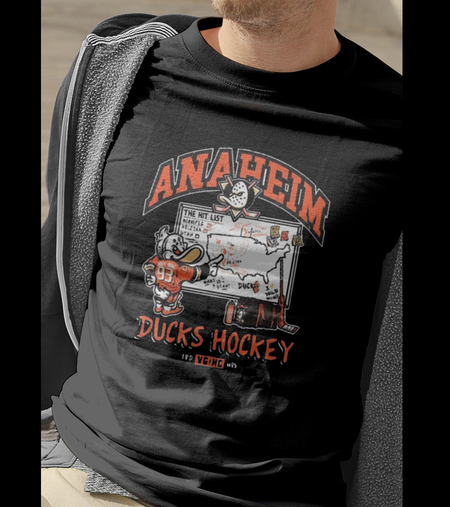 Anaheim Ducks Hockey Wild Wing The Hit List Map Lesson Plan T-Shirt