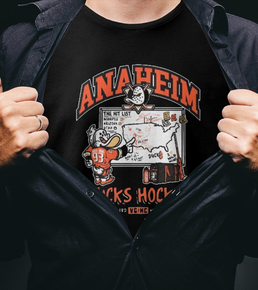 Anaheim Ducks Hockey Wild Wing The Hit List Map Lesson Plan T-Shirt