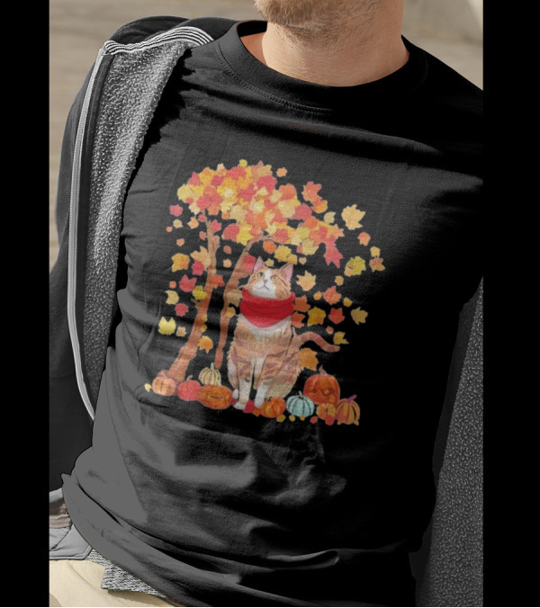 ItS Fall YAll Cat Leaf Fall Tree Hello Autumn Thanksgiving Pumpkin Scarf T-Shirt