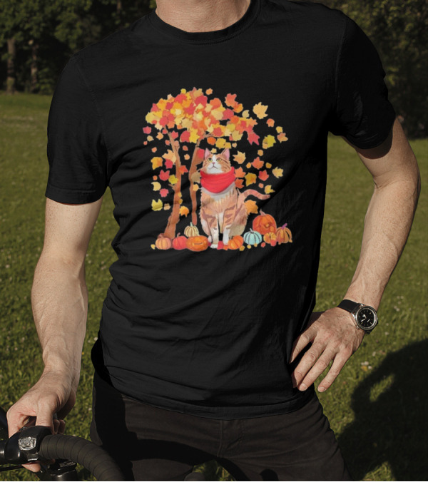 ItS Fall YAll Cat Leaf Fall Tree Hello Autumn Thanksgiving Pumpkin Scarf T-Shirt