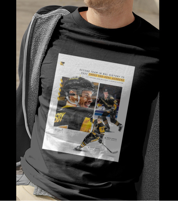 Pittsburgh Penguins Historic 500 Goal Scorers Sidney Crosby Mario Lemieux Evgeni Malkin NHL Milestone T-Shirt