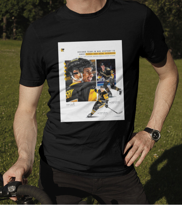 Pittsburgh Penguins Historic 500 Goal Scorers Sidney Crosby Mario Lemieux Evgeni Malkin NHL Milestone T-Shirt