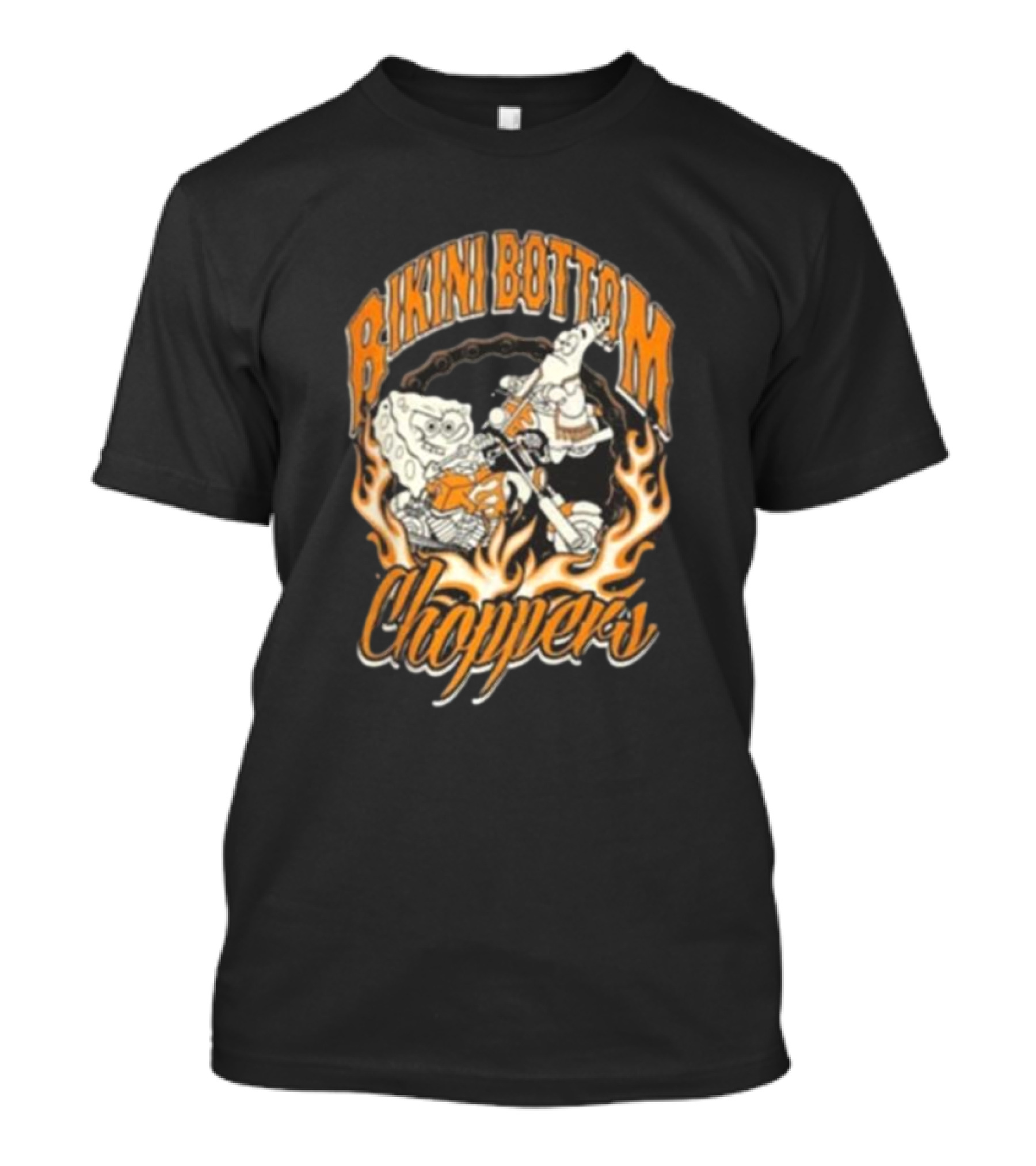 Bikini Bottom Choppers Spongebob Flames Motorcycle Riders T-Shirt