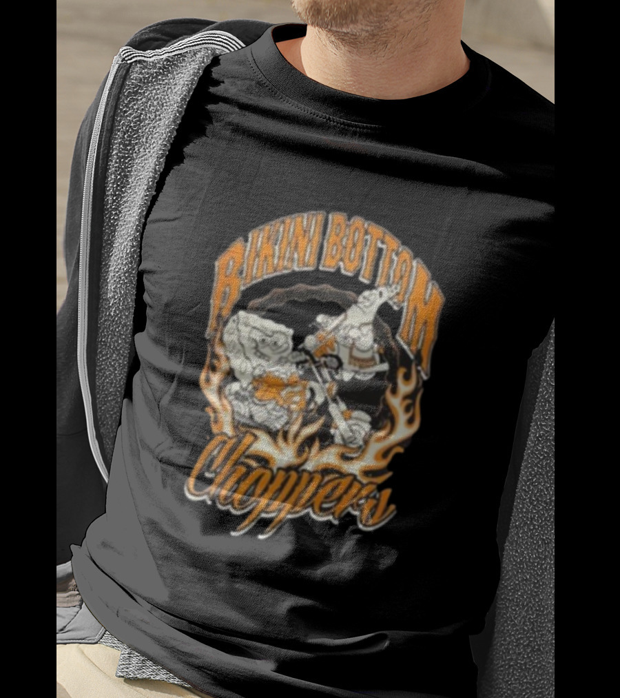 Bikini Bottom Choppers Spongebob Flames Motorcycle Riders T-Shirt