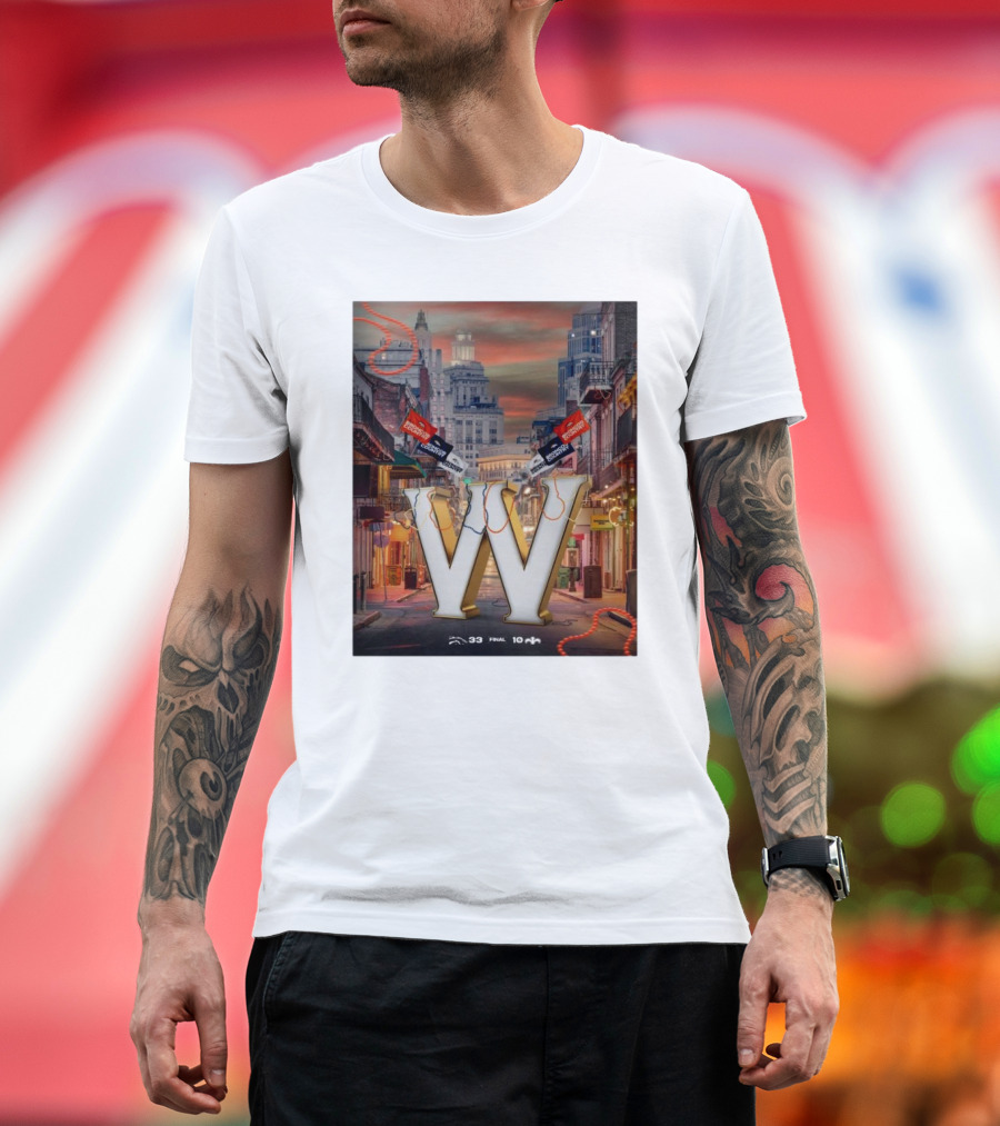 Final Denver Broncos 33 New Orleans Saints 10 Let The Good Times Roll Bourbon Street Showdown T-Shirt