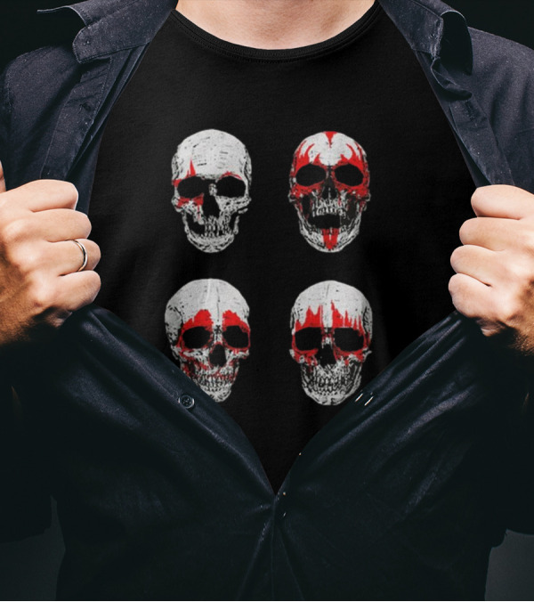 Glow In The Dark Hotter Than Hell Red And White Skulls T-Shirt