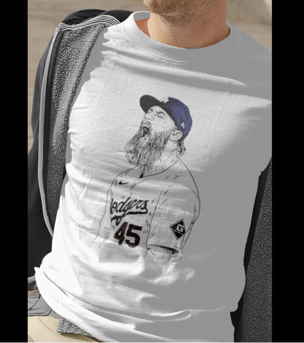 Michael Kopech Los Angeles Dodgers 2024 Hand Drawn Yelling T-Shirt