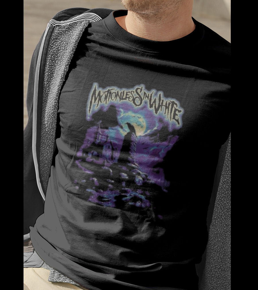 Motionless In White Cemetery Haunted House With Moon And Crow T-Shirt