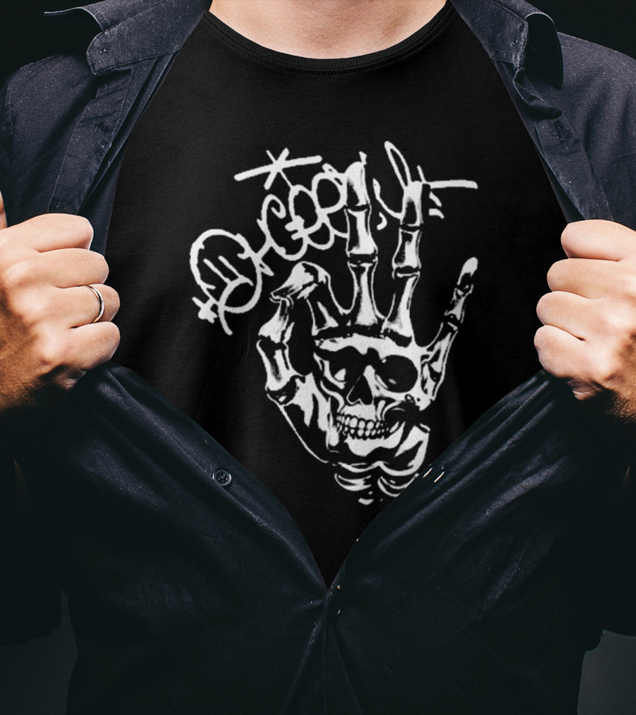 Ohgeesy Geezyworld Skeleton Hand And Skull T-Shirt