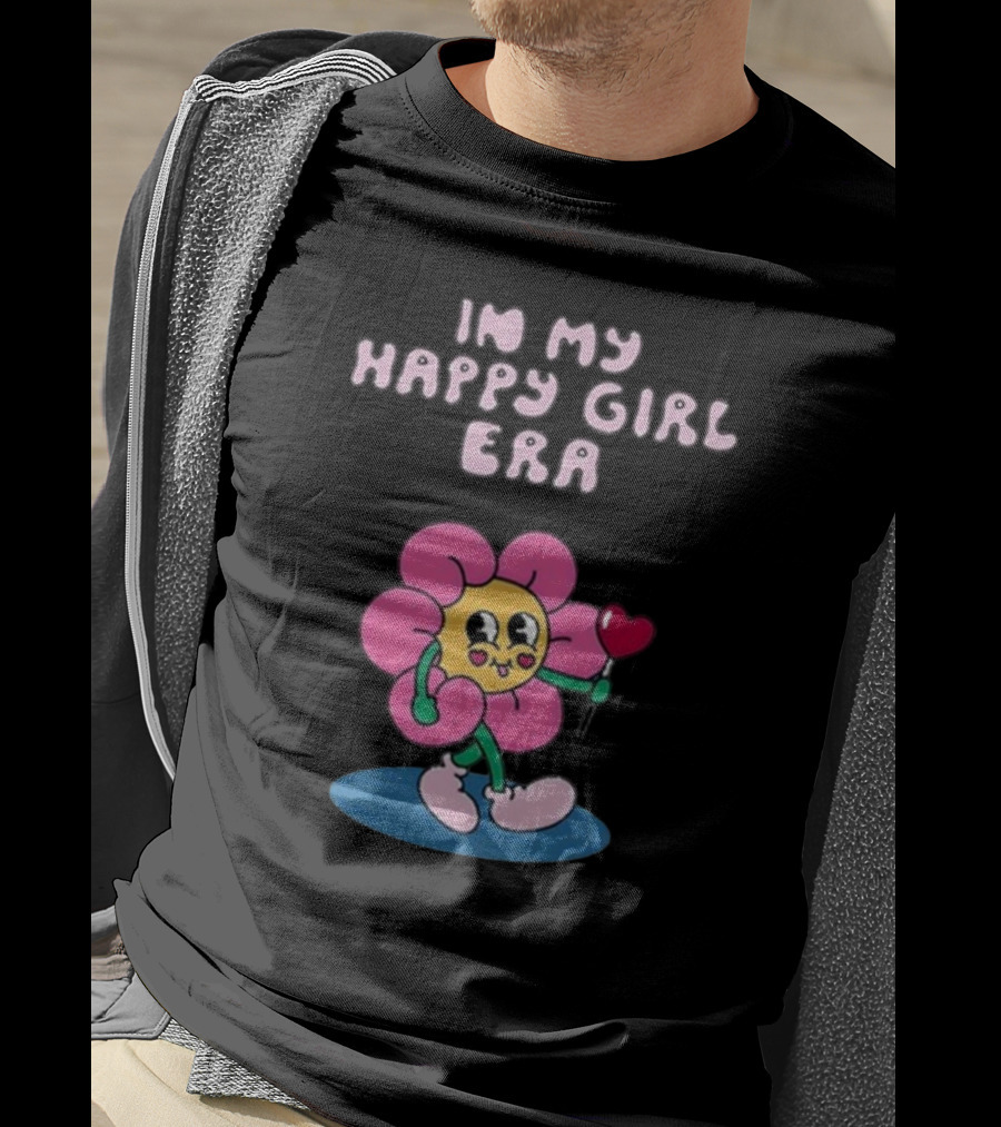 In My Happy Girl Era With Pink Flower Character And Heart Lollipop T-Shirt