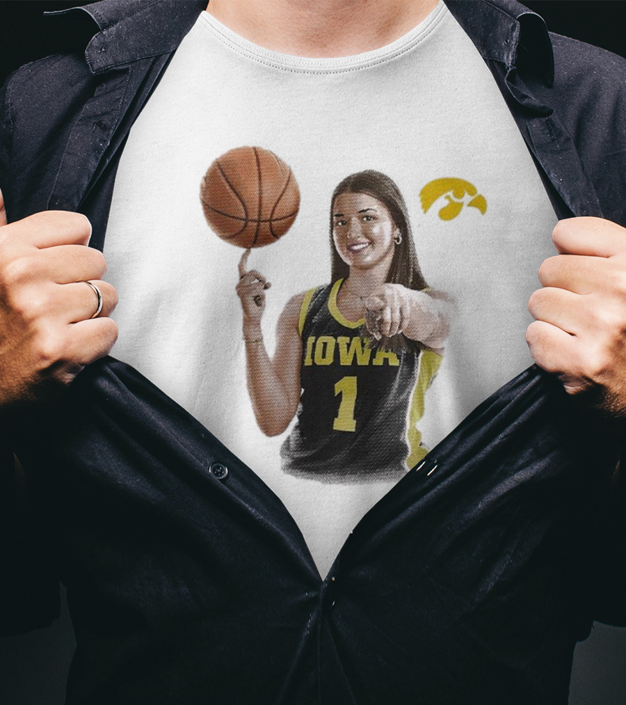 Taylor Stremlow Iowa Basketball Number 1 Portrait Signature With Team T-Shirt