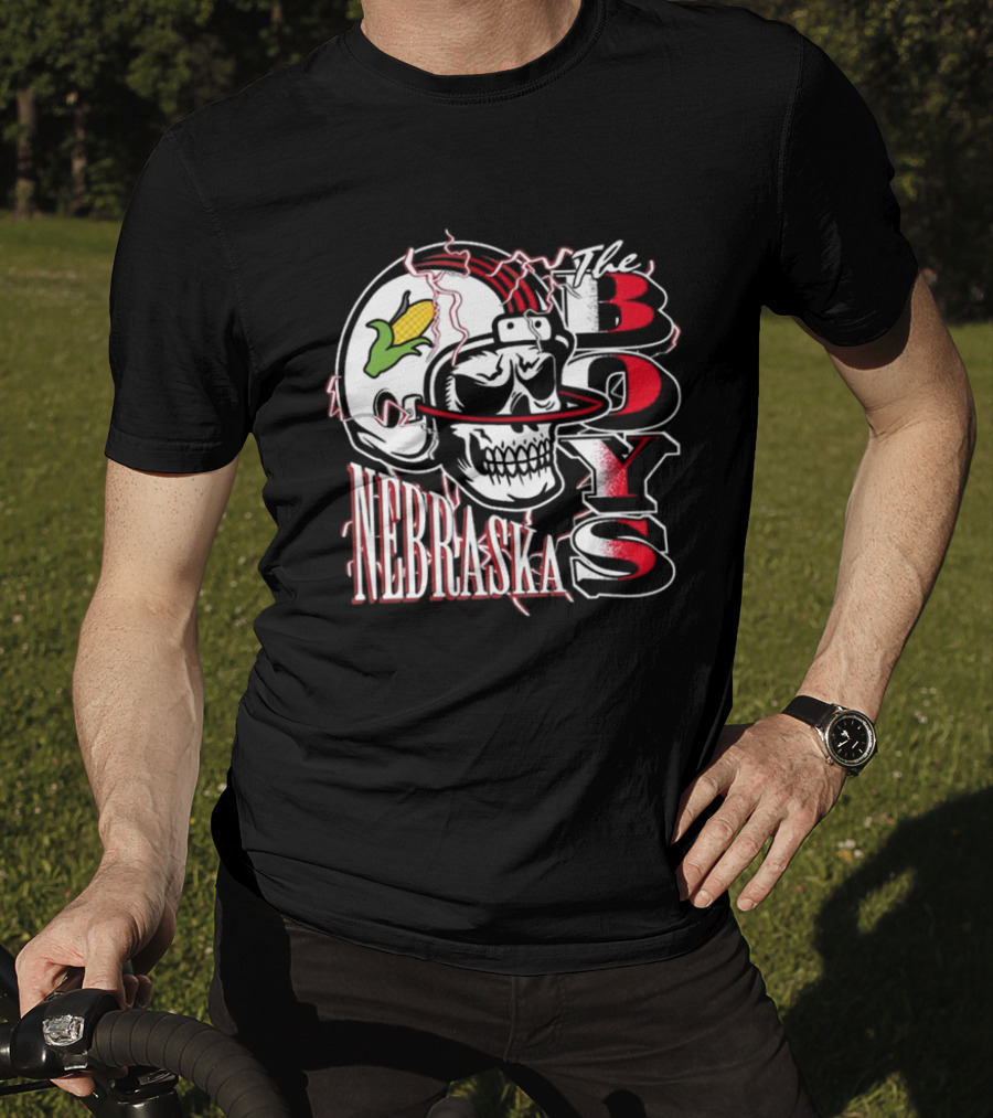 The Boys Nebraska Lightning Skull Corn Helmet T-Shirt