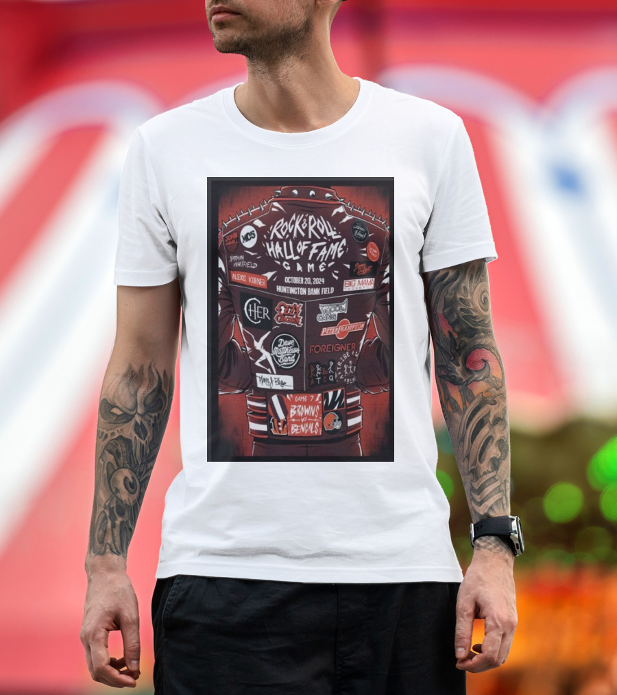 Rock and Roll Hall Of Fame Game 2024 Browns vs Bengals at Huntington Bank Field with Aerosmith Foreigner Pat Benatar Journey T-Shirt