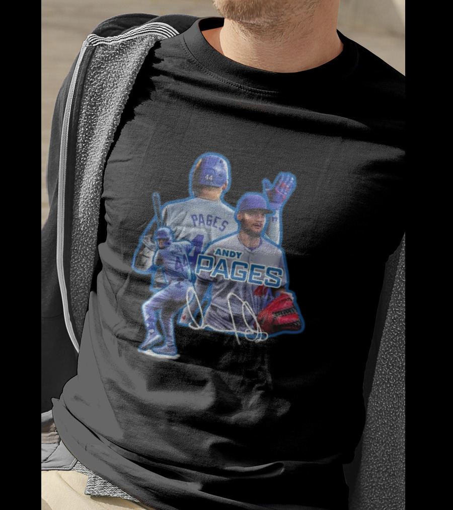 Andy Pages LA Dodgers Baseball 44 Signature Player Collage T-Shirt