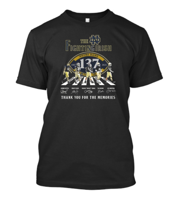 The Notre Dame Fighting Irish 137 Years 1887-2024 Thank You For The Memories Walking Signatures T-Shirt