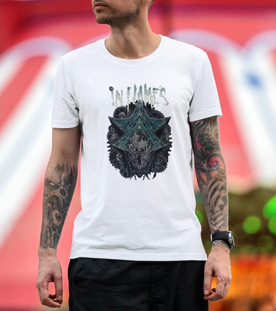 In Flames 2024 The Wheels Turn Black Clockwork Gear T-Shirt