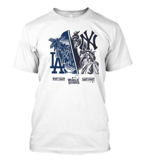 NLCS 2024 West Coast Los Angeles Dodgers Vs. East Coast New York Yankees '47 World Series Matchup Split T-Shirt