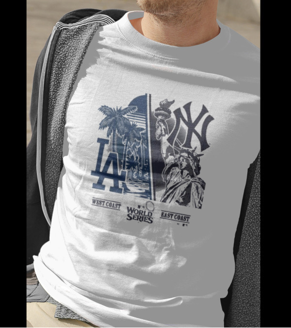 NLCS 2024 West Coast Los Angeles Dodgers Vs. East Coast New York Yankees '47 World Series Matchup Split T-Shirt