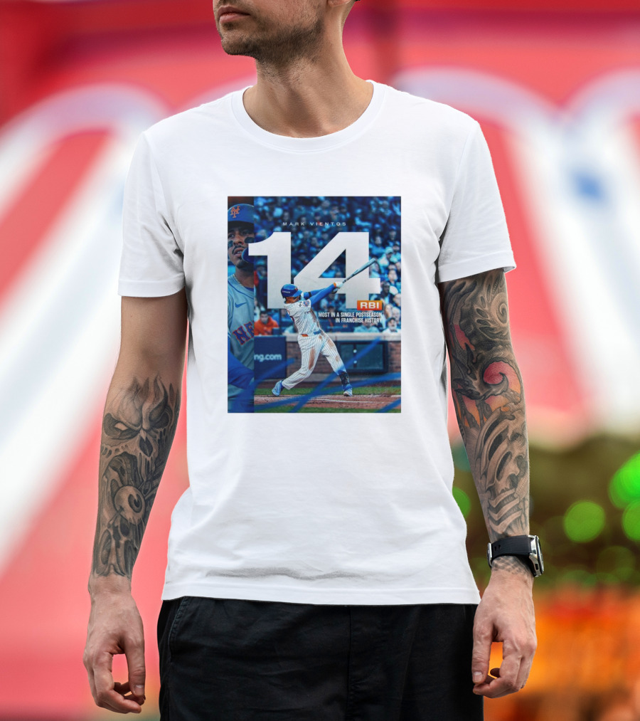 Mark Vientos 14 RBI Most In A Single Postseason New York Mets Franchise History T-Shirt