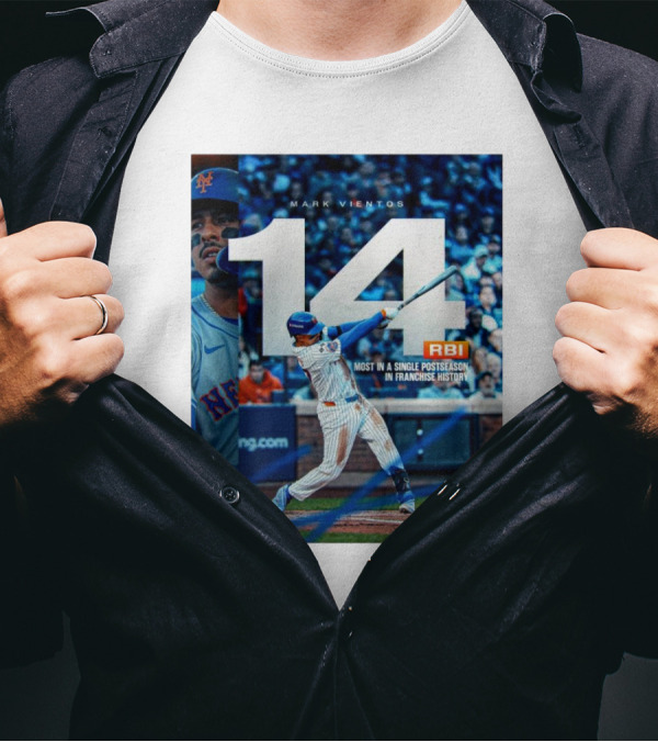Mark Vientos 14 RBI Most In A Single Postseason New York Mets Franchise History T-Shirt