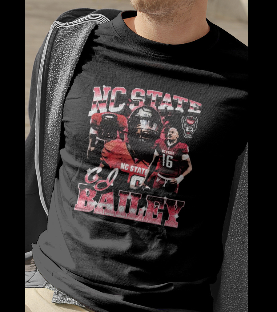 NC State Wolfpack CJ Bailey 90s Football Player Collage T-Shirt
