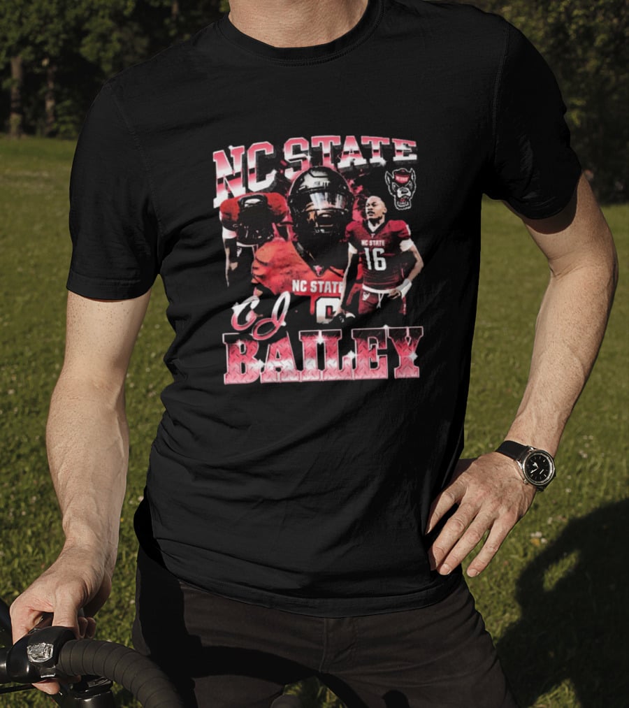 NC State Wolfpack CJ Bailey 90s Football Player Collage T-Shirt