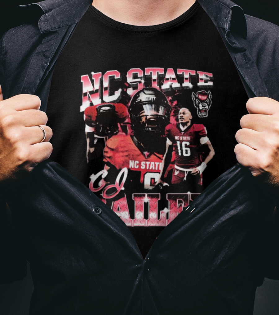 NC State Wolfpack CJ Bailey 90s Football Player Collage T-Shirt