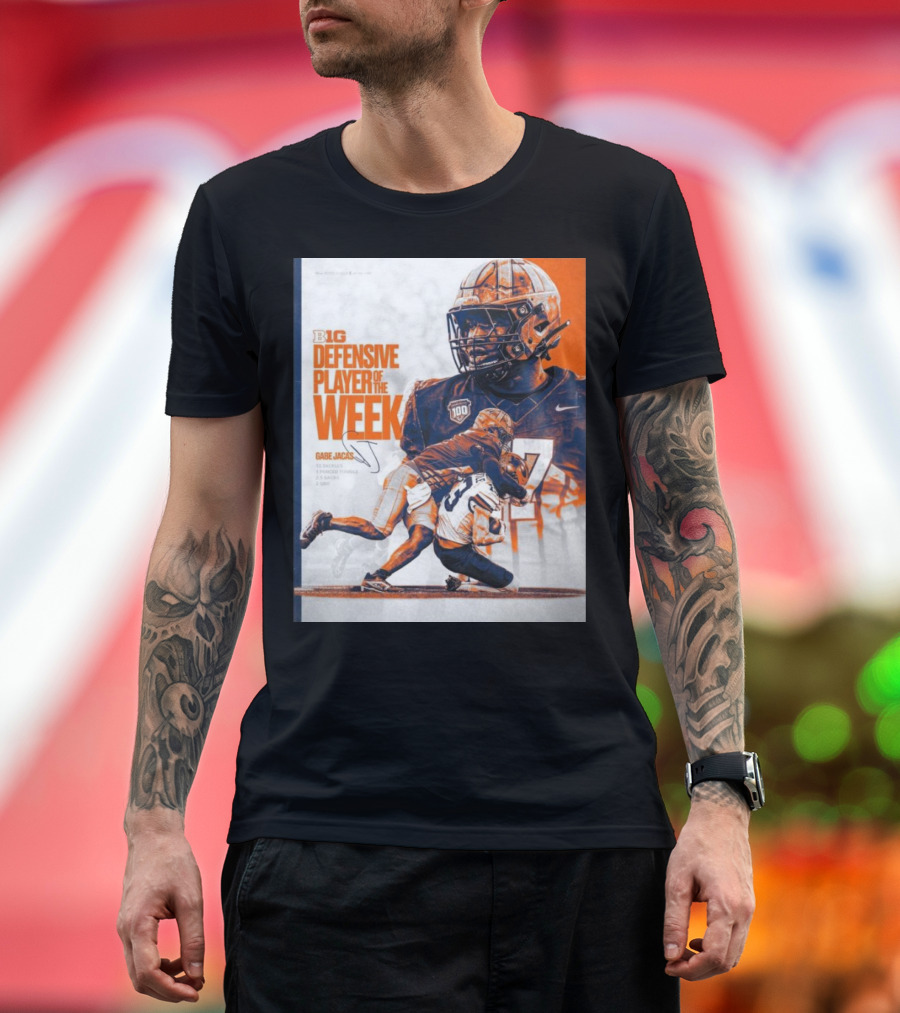 Big Ten Defensive Player of the Week Gabe Jacas Illinois Fighting Illini Signature T-Shirt