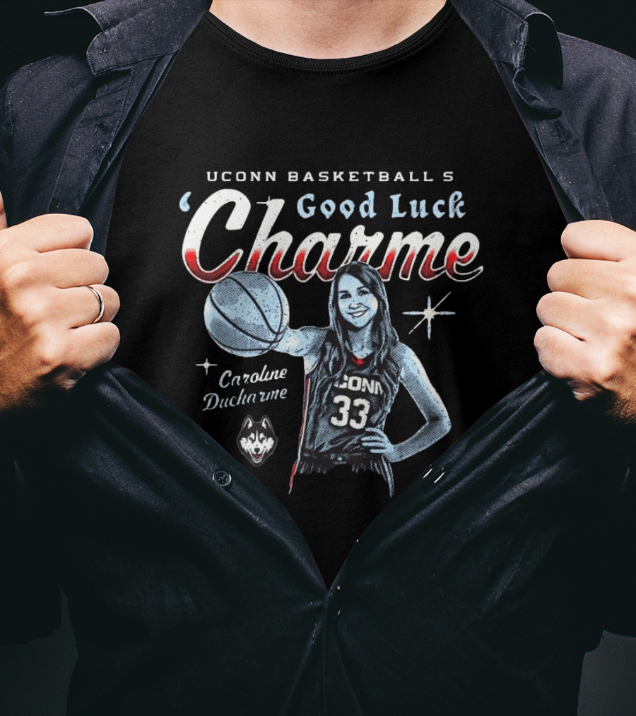 UConn Basketball's Good Luck Charme Caroline Ducharme With UConn Huskies T-Shirt