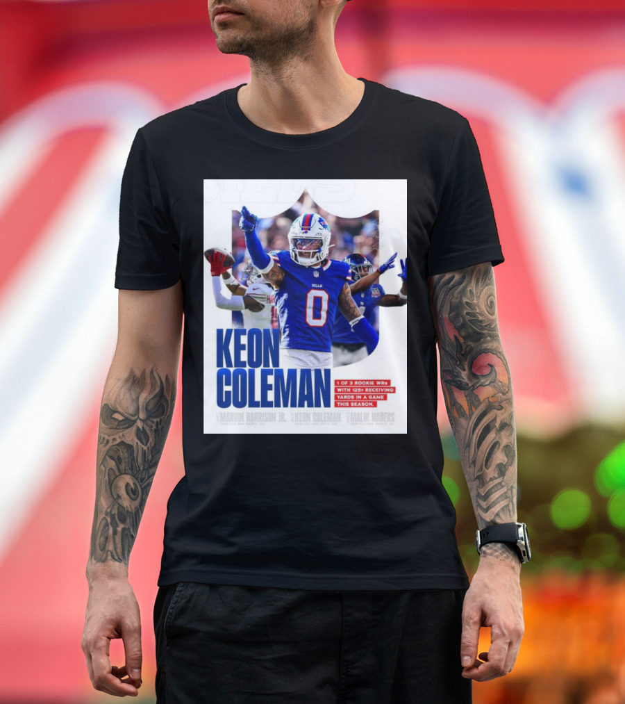 Keon Coleman Buffalo Bills Rookie WR with 125+ Receiving Yards This Season T-Shirt