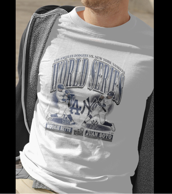 Los Angeles Dodgers Vs. New York Yankees World Series Mookie Betts Juan Soto 2024 MLB Player Dueling Painting T-Shirt