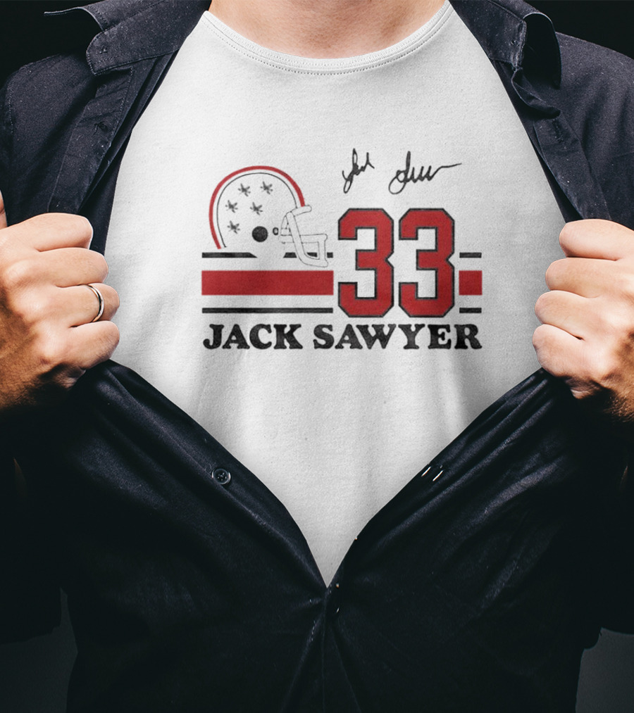 Jack Sawyer #33 Ohio State Signature Helmet And Jersey T-Shirt