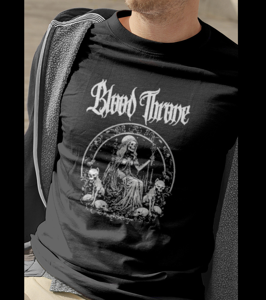 Blood Throne Skeleton Woman Gothic Art By Down Right Merch T-Shirt
