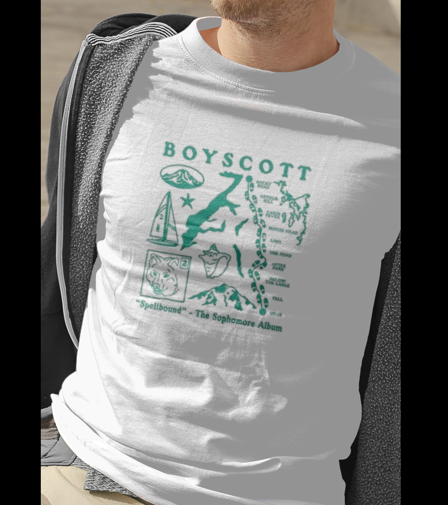Boyscott Spellbound The Sophomore Album Map Theme With Wolf, Mountain, Boat, And Locations T-Shirt