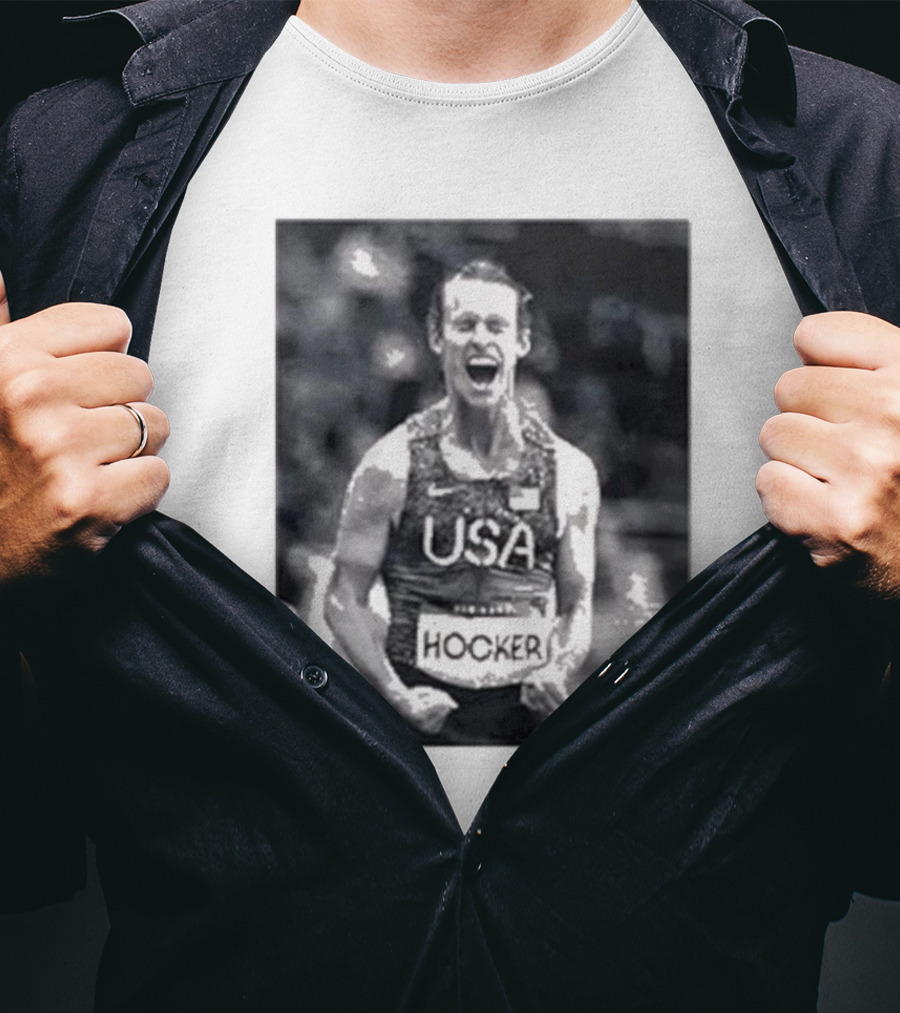 USA Cole Hocker Olympic Photo Signature T-Shirt