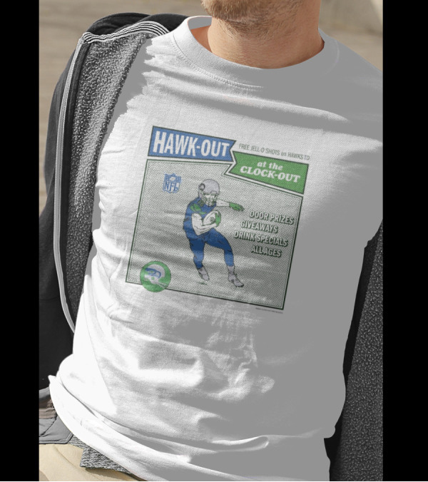 Hawk-Out At The Clock-Out Free Jell-O Shots On Hawks TD Door Prizes Giveaways NFL T-Shirt