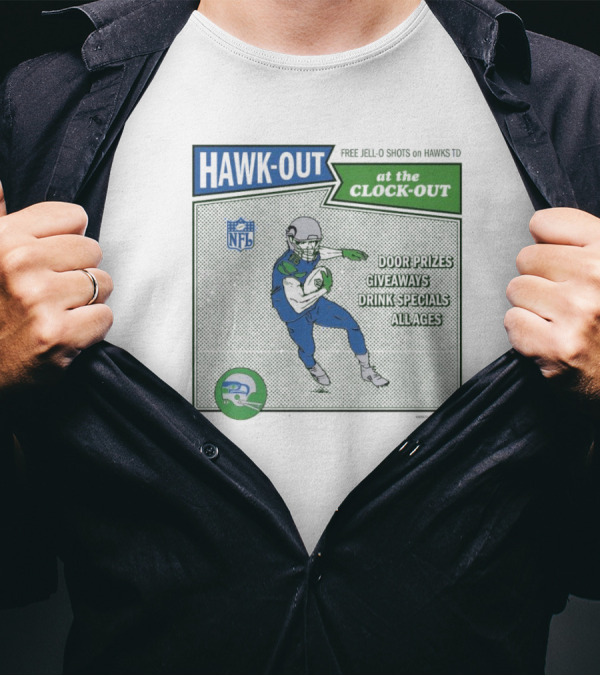 Hawk-Out At The Clock-Out Free Jell-O Shots On Hawks TD Door Prizes Giveaways NFL T-Shirt
