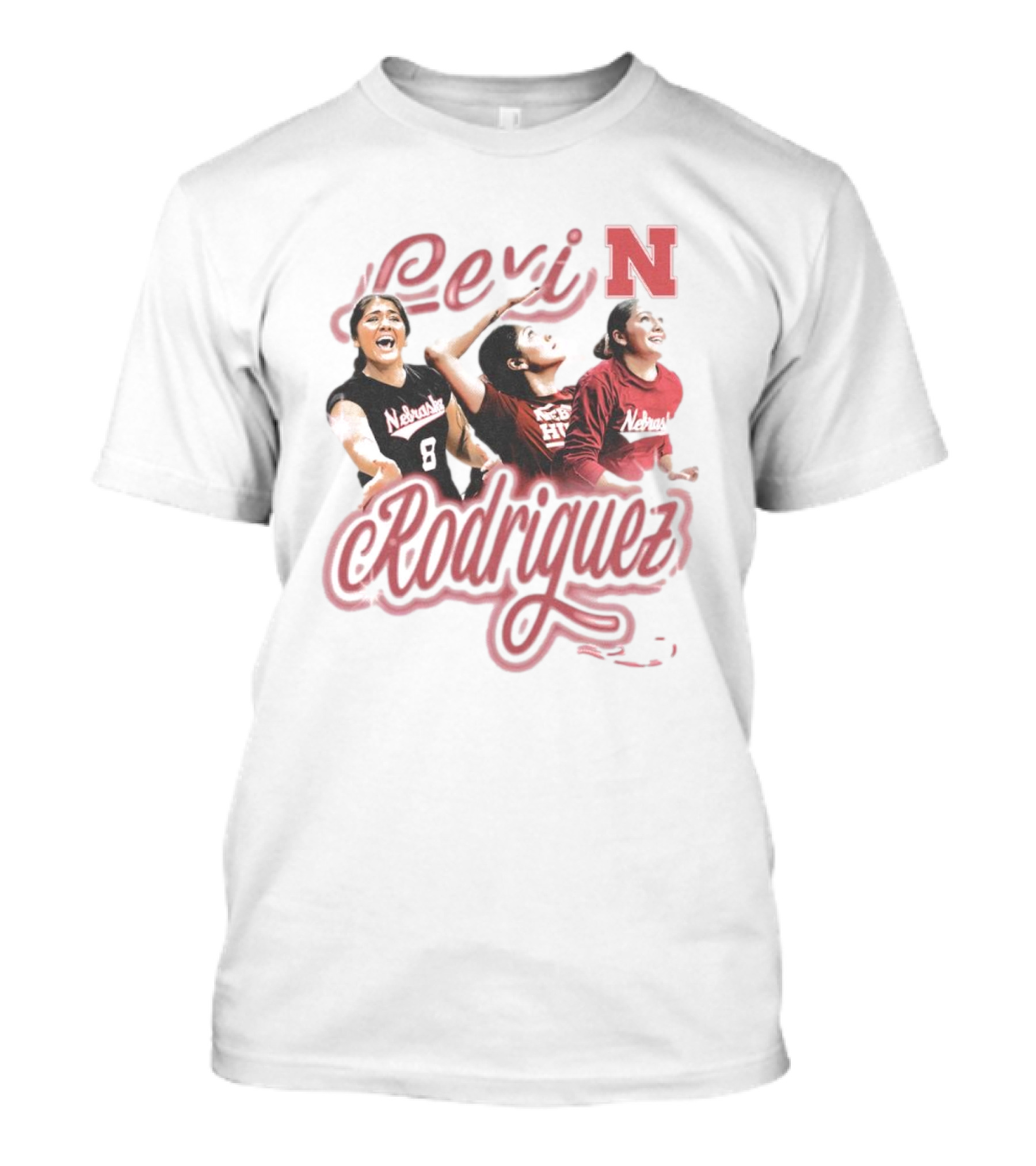 Lexi Rodriguez Nebraska Volleyball Airbrush N Logo Player Action T-Shirt