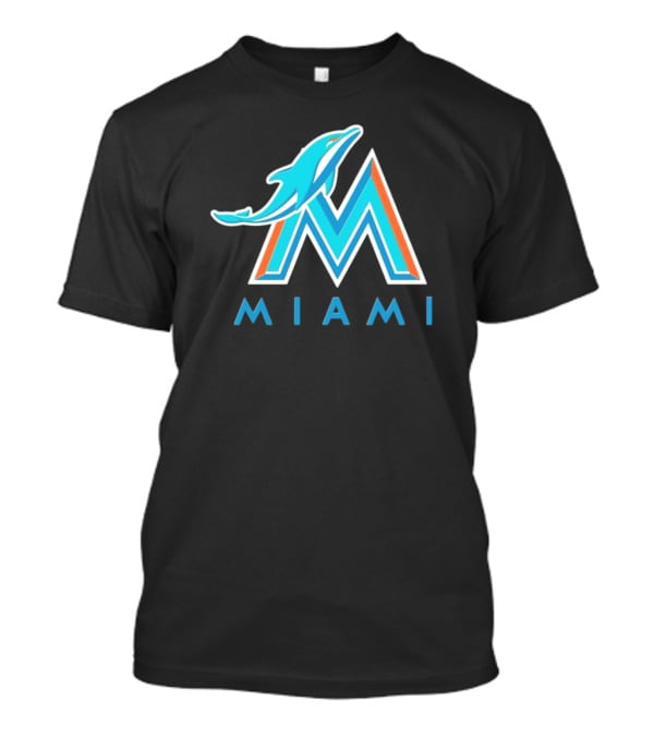 NFL X MLB Miami Dolphins X Miami Marlins M Logo Mashup Miami T-Shirt