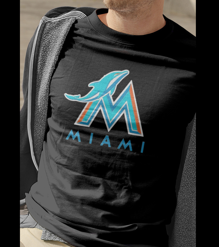 NFL X MLB Miami Dolphins X Miami Marlins M Logo Mashup Miami T-Shirt