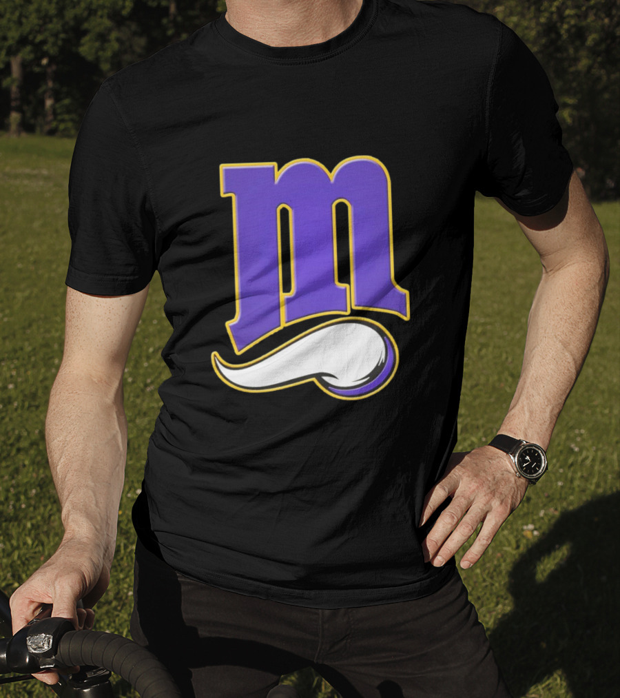 Minnesota Vikings And Minnesota Twins M Logo Fusion In Purple And White T-Shirt