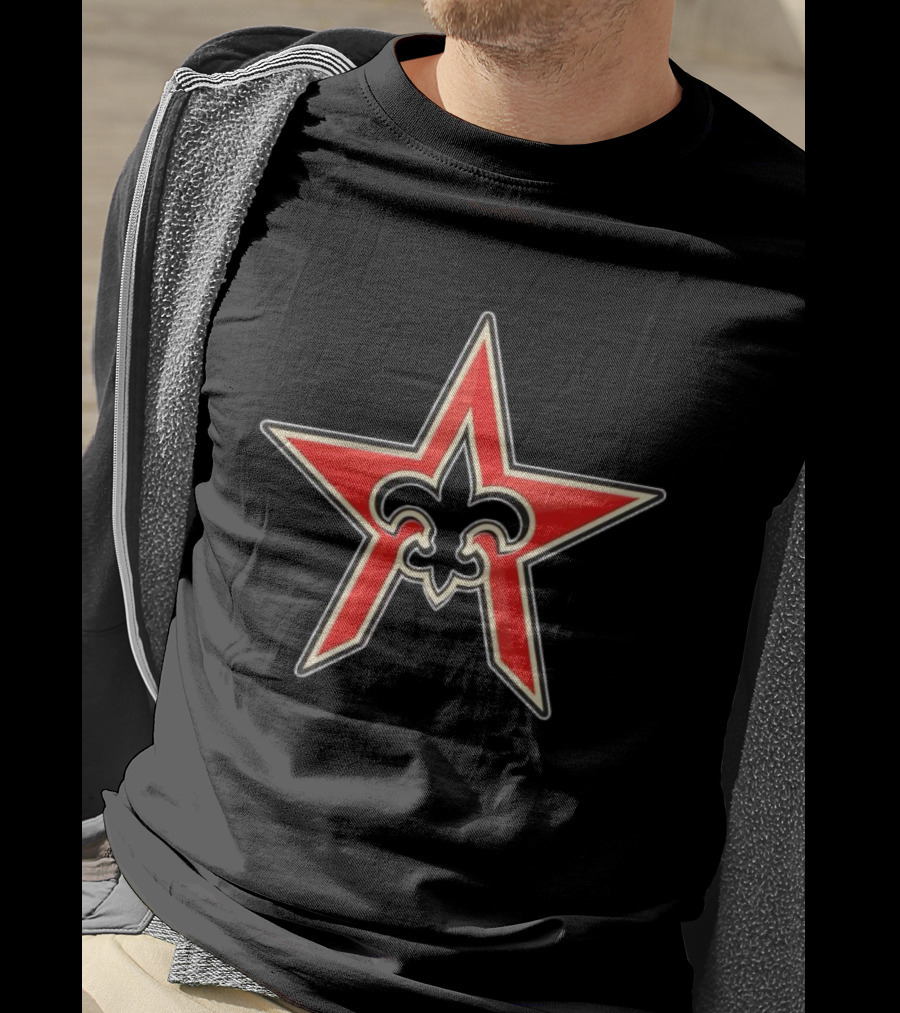 NFL X MLB New Orleans Saints Houston Astros Logo Star Fleur-de-lis Mashup T-Shirt